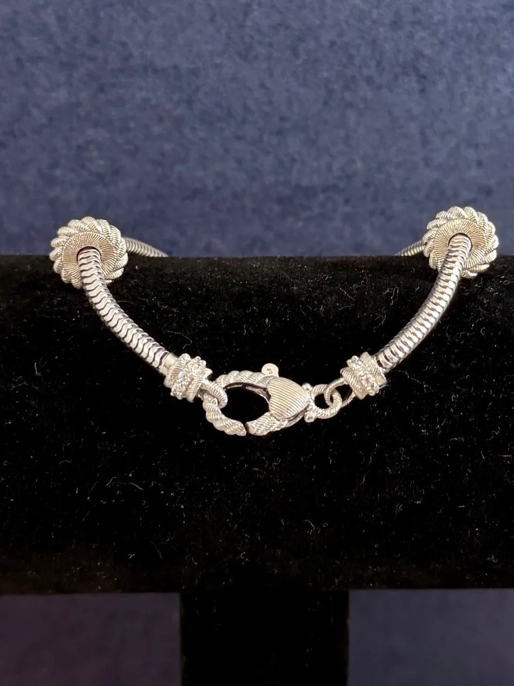 JUDITH RIPKA Sterling Silver Sparkling CZ Snake Charm Bracelet 2 Spacers; 7.5”